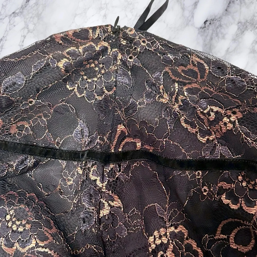 LAUREN RALPH LAUREN Skirt Womens 14 Black Gold Lace Tier MIDI Cocktail - Picture 5 of 14